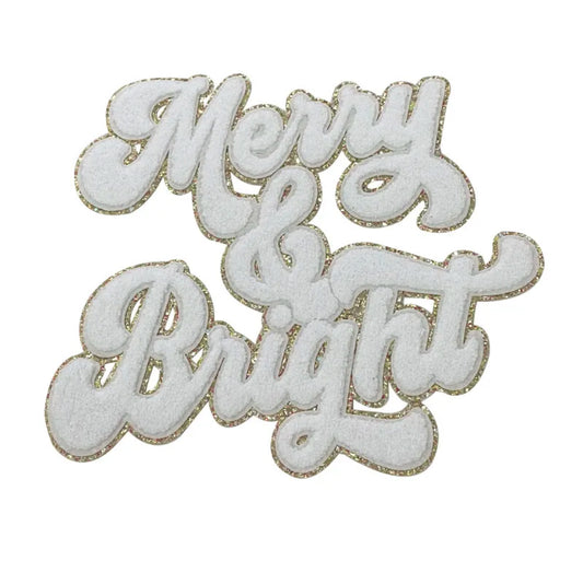 White Merry & Bright Chenille Patch