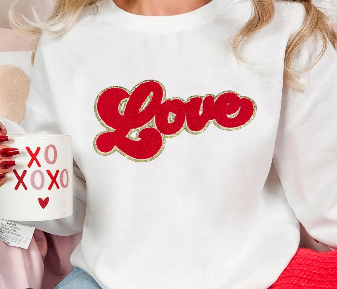 Red Cursive Love Chenille Patch