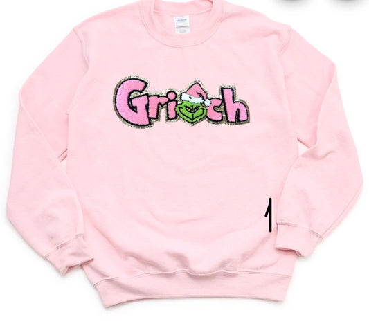 Lite Pink Grinch Chenille Patch