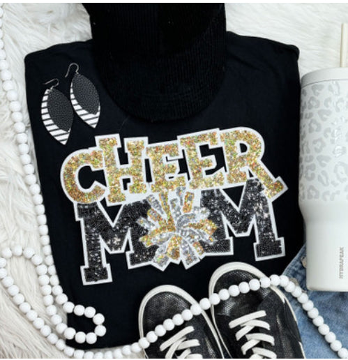 Black & Gold Cheer Mom Sequin Patch